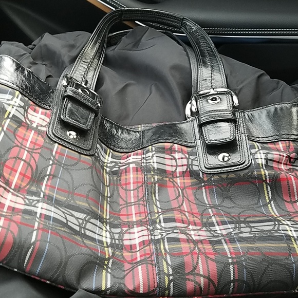 Coach plaid signature with leather satchel - Picture 3 of 6